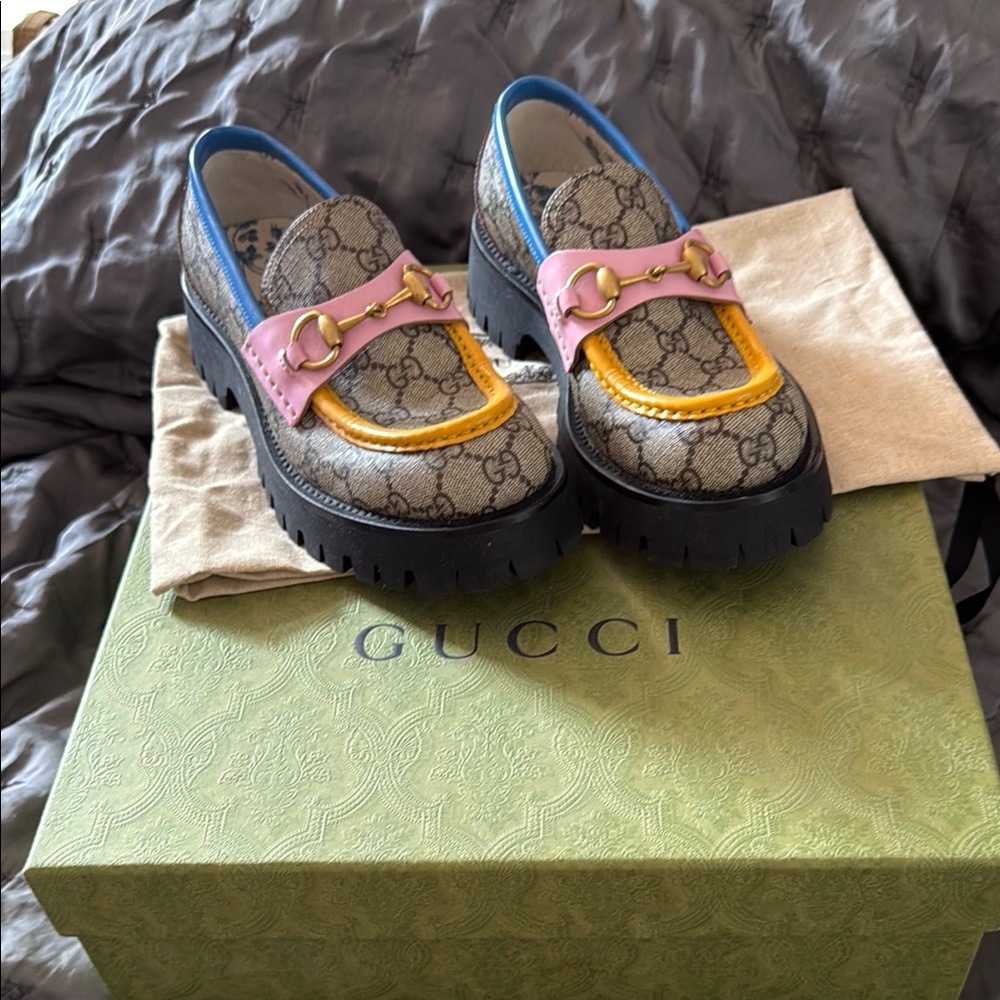 GG Supreme Monogram Cordovan Lux Womens Harald Horsebit WORN ONE TIME! 38 1/2.